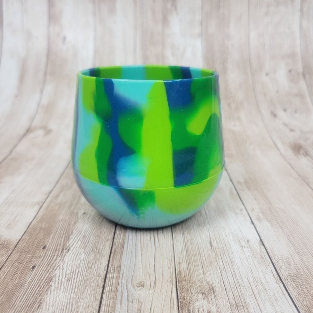 Silipint Blue Green Marbled Tie Dye Silicone Wine Glass 14 oz